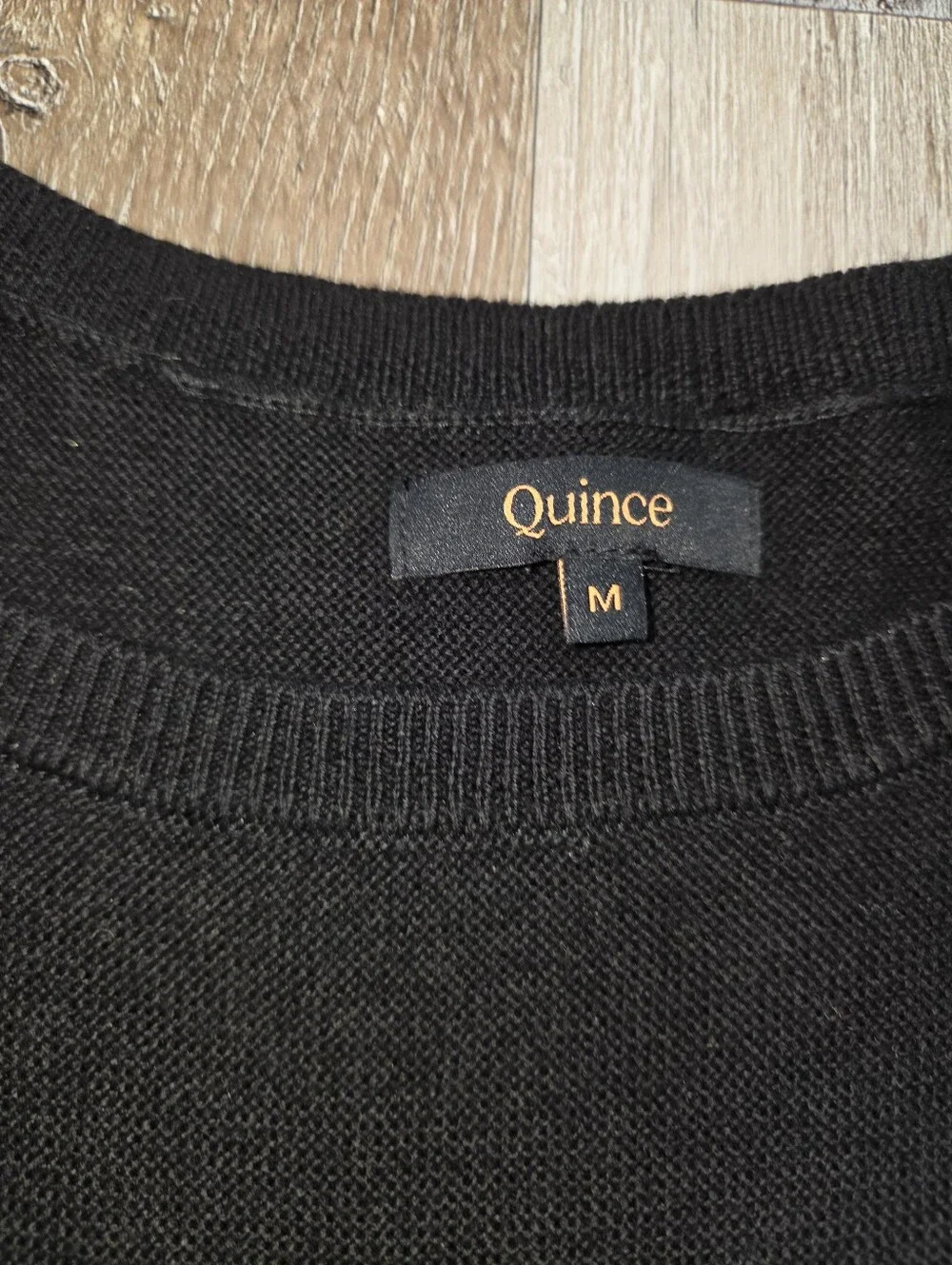 Quince Lightweight Cotton Cashmere Link Stitch Dolman Sweater Black Medium